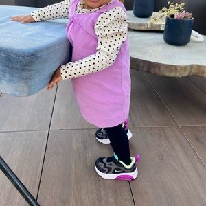 Polka Dot Top & Purple Corduroy Dress